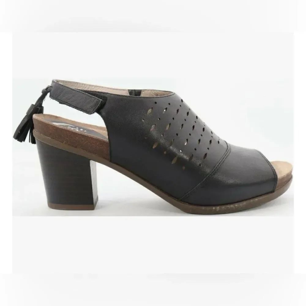 Abeo BIO System BERRIE Perforated Black Leather Peep Toe Slingback Sandals